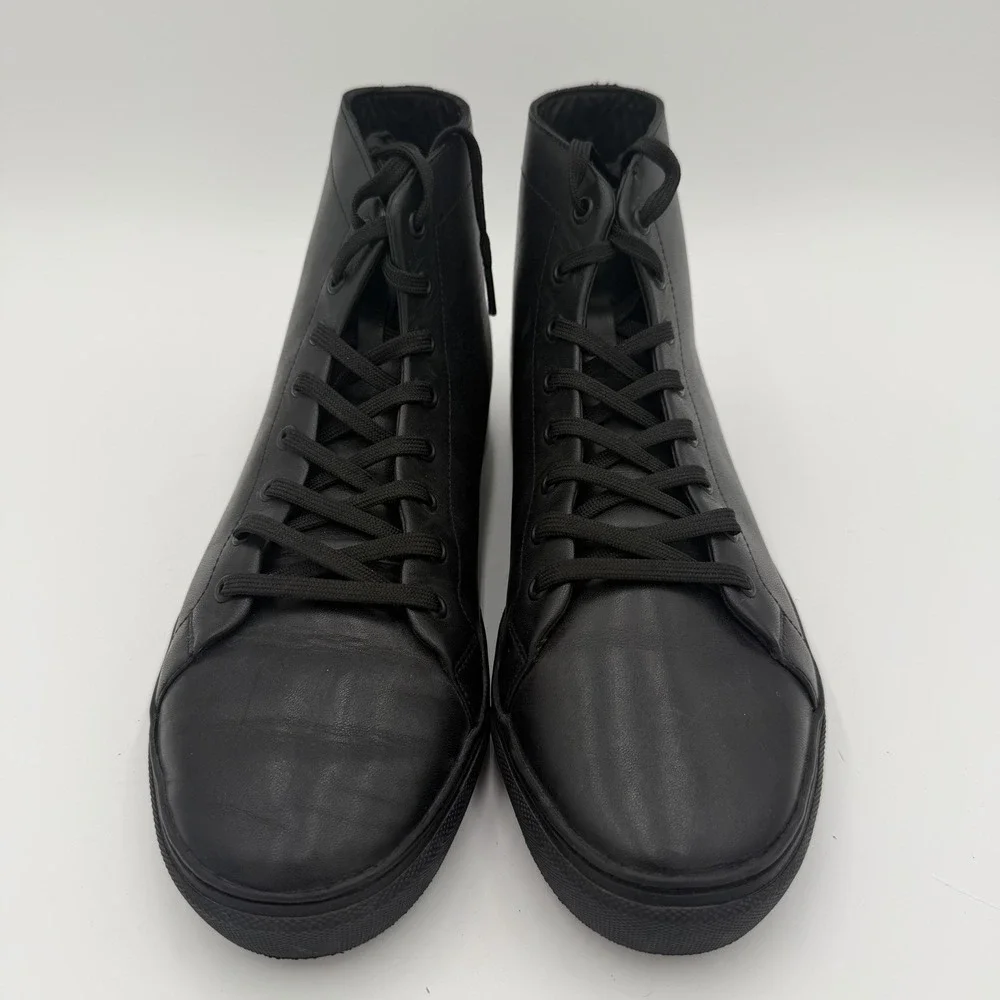 Black Leather High Top Sneakers Men's Size‎ 10 Lace Up Shoes Goth Moto Biker